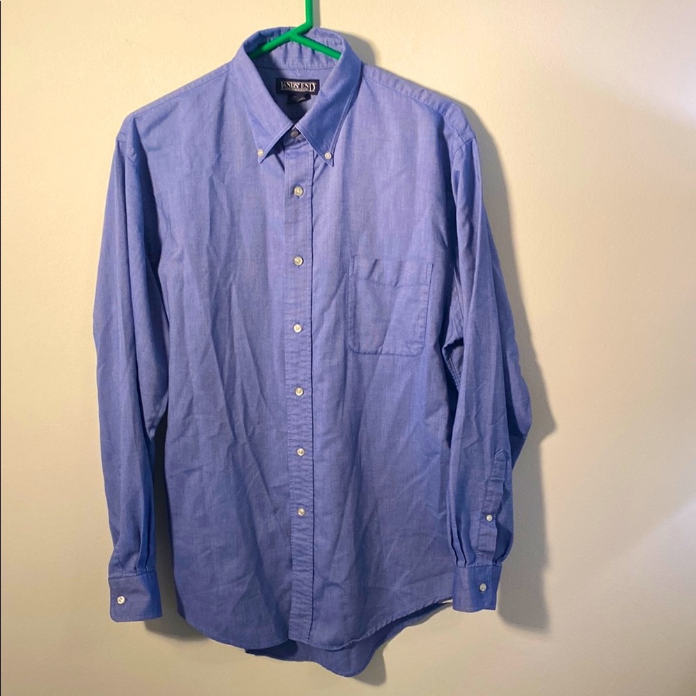 Lands' End Blue Casual Button Down Shirt with Point Collar